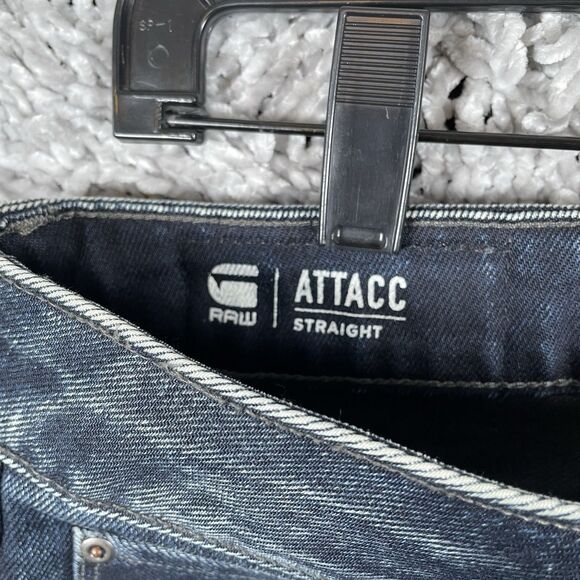 G-Star Raw Attacc Slim Straight Men's Size 32x34 Blue Denim Grunge Button Fly - Picture 2 of 10